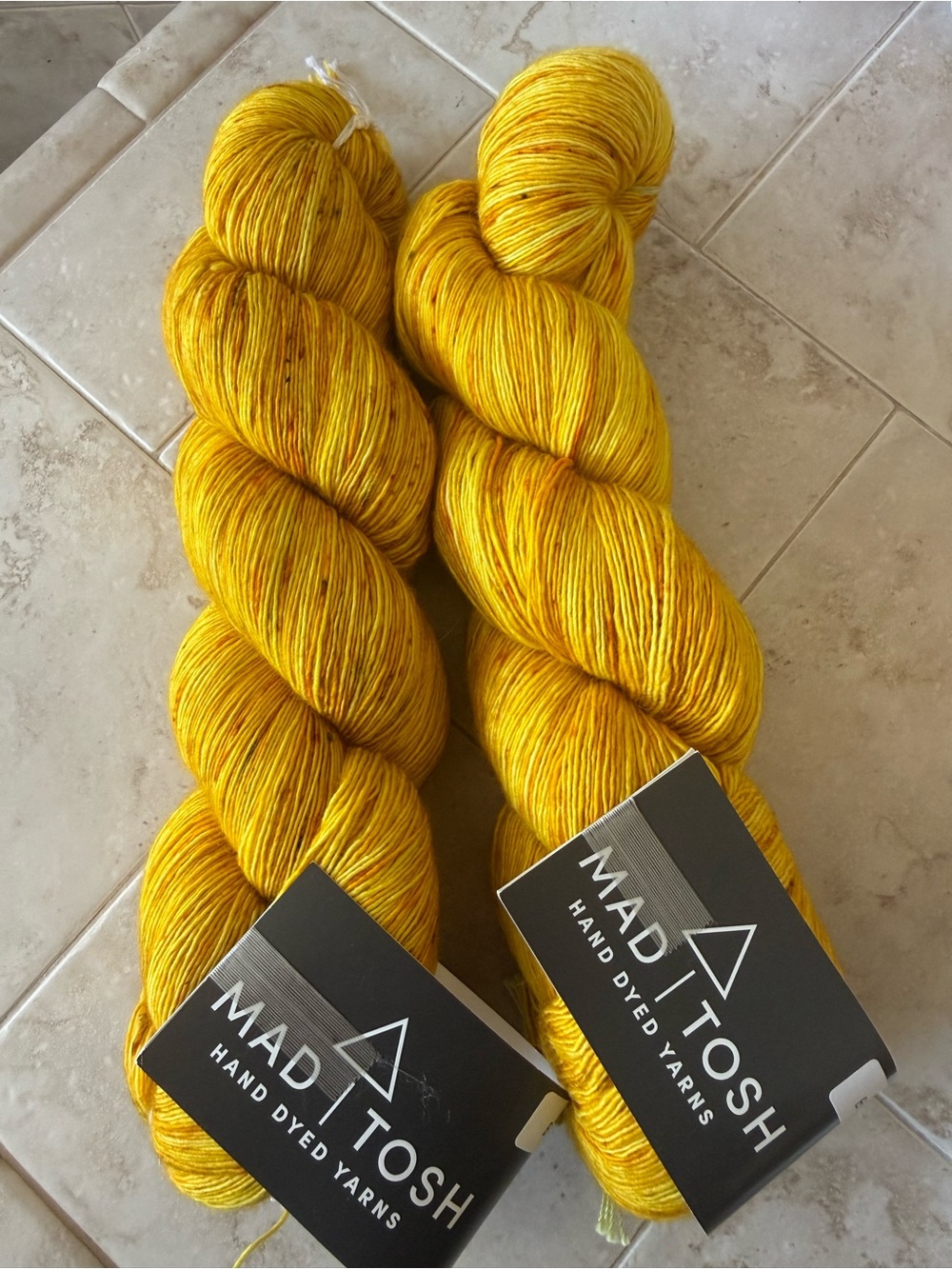 Madeline Hand-Dyed Yellow Scarf Yarn - Vibrant Golden Yellow/Brass - 2 Hanks